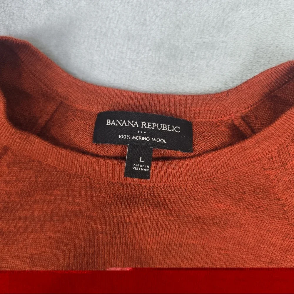 Banana Republic Mens 100% Merino Wool Pullover Knit Crewneck Sweater L Orange